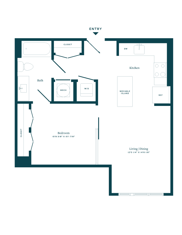 Floor Plan - 1 Bed/1 Bath-A02
