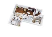 Two-Bedroom, One-Bathroom Floor Plan Rendering