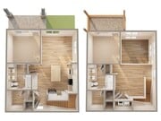 Experience upscale living with this beautifully designed duplex, showcasing generous bedrooms and stylish living areas.