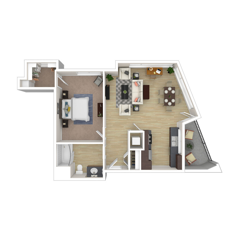 1A - One Bedroom Floorplan (3D) - 1x1 A