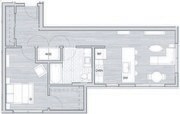 Spacious and elegant layout featuring a cozy bedroom, stylish bathroom, and sleek kitchen.
