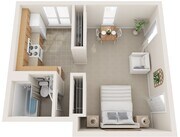 Large Studio, 430 sqft, Fully Equipped Galley Kitchen, Heat and Hot Water Included