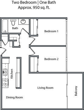 Floor Plan - 2 BR, 1 BA