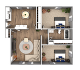Explore el atractivo diseño de este apartamento, diseñado para la vida moderna.