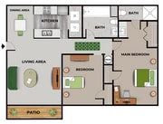2 Bedroom, 2 Bath Floor Plan