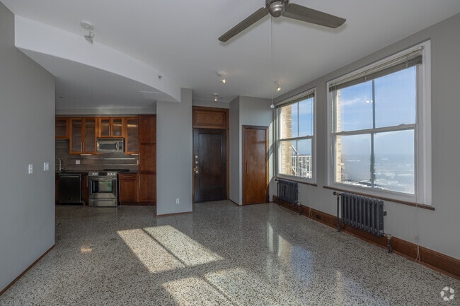 1BR, 1BA -847SF - Kitchen, Living Room and Dining Room