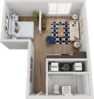 Explore this chic studio apartment, designed for modern urban living.