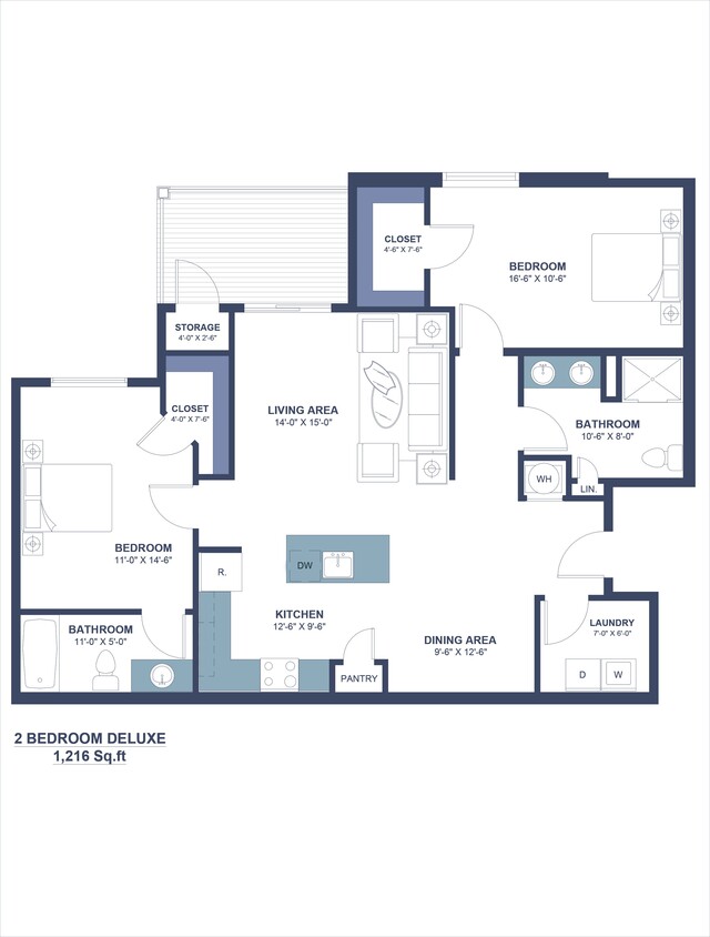Floor Plan - Two Bedroom, Two Bathroom III