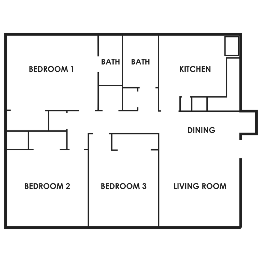 Floor Plan - 3 Bedroom, 1.5 Bathroom
