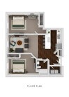 Plano de apartamento de 2 dormitorios y 1 baño