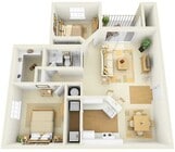 Two Bedrooms, One Bathroom, 1114 sqft, Screened-in Patio/Balcony, Laundry Room with Full-Size Washer/Dryer, Walk-in Closet, Linen Closet, Vaulted Ceilings in Third Floor Homes Only