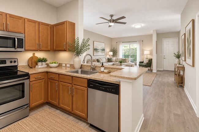 Step into the modern elegance of Delray Bay. This spacious kitchen features sleek appliances, ample storage, and an inviting atmosphere, making it ideal for culinary enthusiasts. Don't miss your chance to make this your home today!