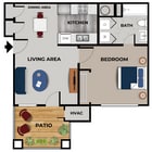 1 Bedroom, 1 Bath Floor Plan