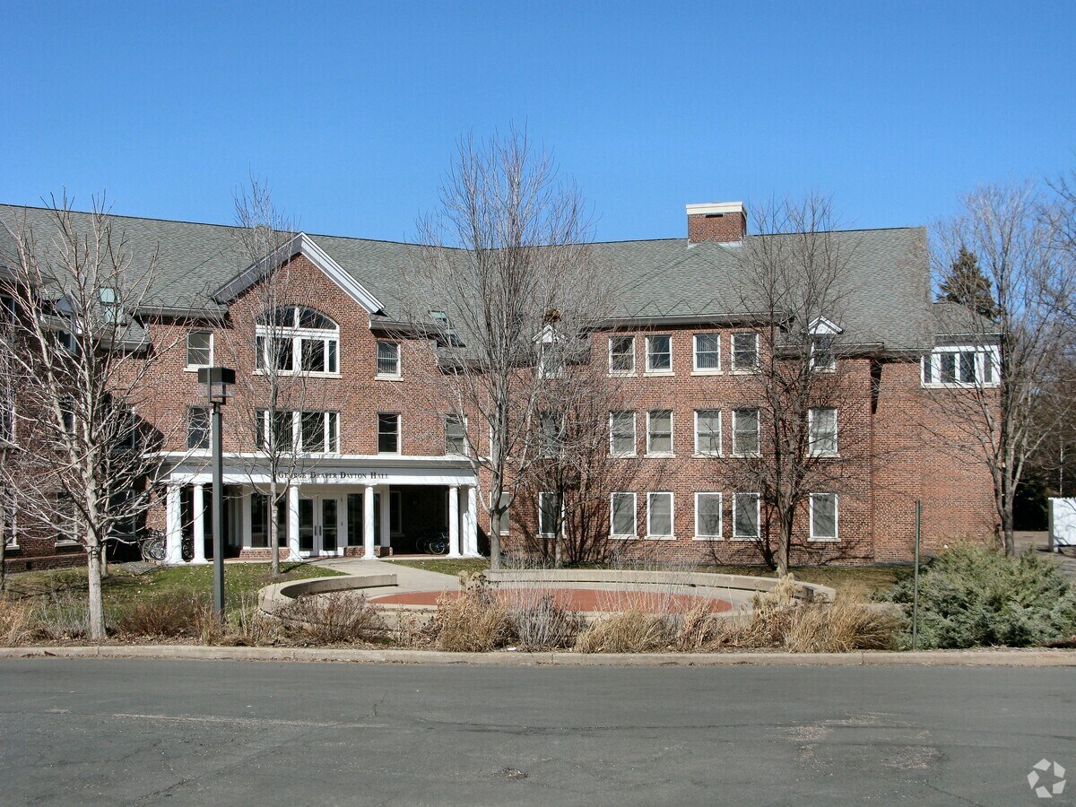 View to the north from the adjacent parking lot - George Draper Dayton Hall Apartments