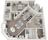 The Republic, Two Bedrooms, Two Bathrooms, 1266 sqft, Laundry Room with Full-Size Washer/Dryer, Patio/Balcony, Two Walk-in Closets