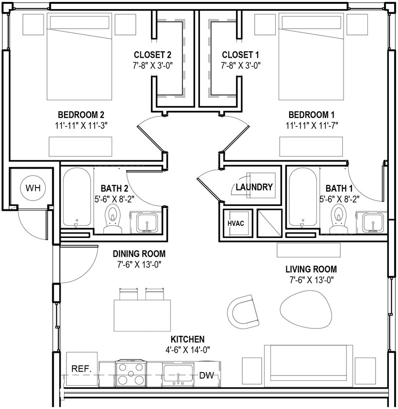 Floor Plan - 2 Bed 2 Bath