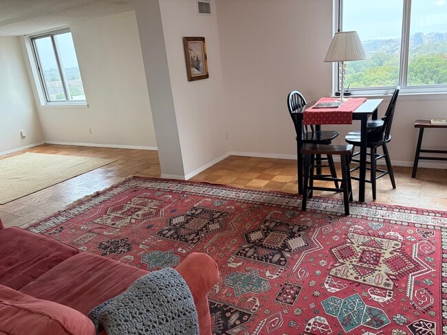 large windows in living room and bedroom ; partial wall separating living room from bedroom areas - 501 Slaters Ln Unit 1013