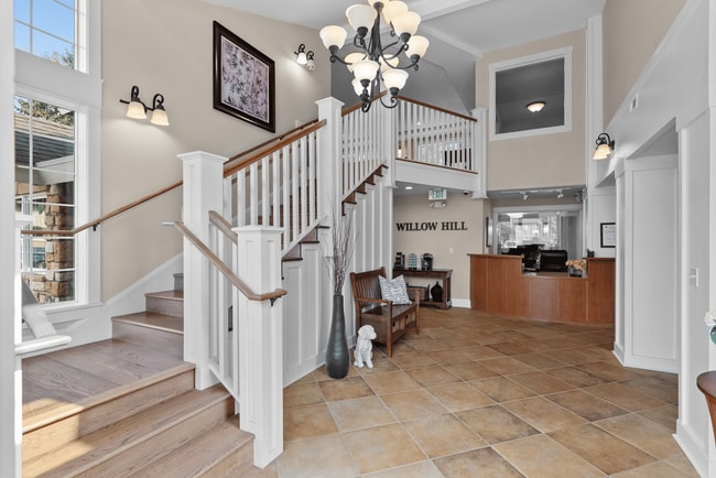 Welcoming clubhouse lobby with elegant design and resident seating.