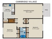 2 Bedroom, 1 Bath 975 sq. ft. (Cambridge Village)