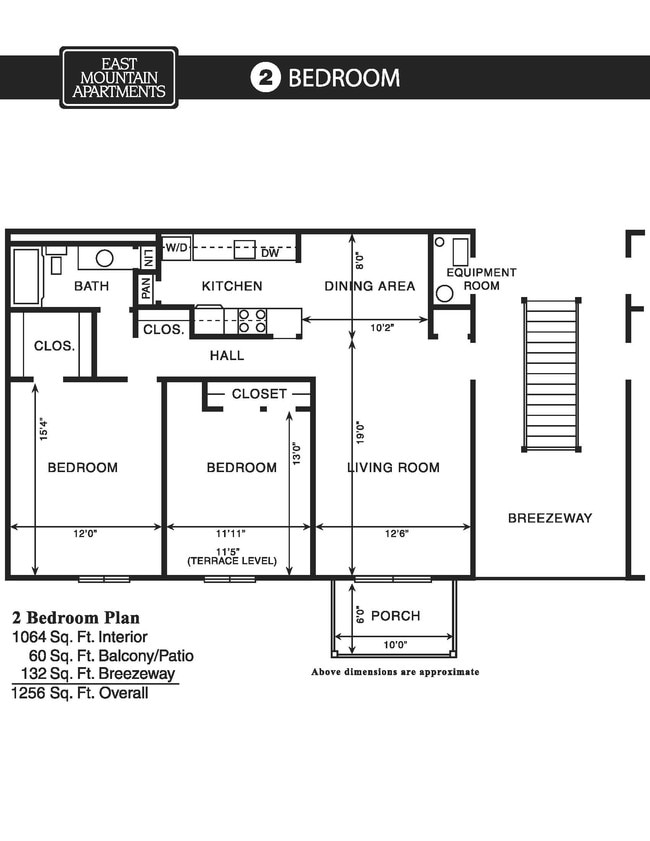 Plano de planta de dos habitaciones - East Mountain Apartments