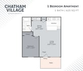 1BR 1BA 625 SF