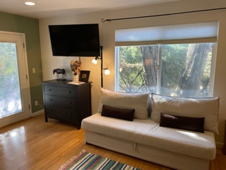 TV and fold-out couch - 26036 Clover Rd Unit Fairview Retreat