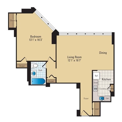 Floor Plan - 1 Bed - 1 Bath | A03