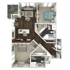 1,187 square foot two bedroom, two bath apartment home