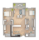 B6 | Plano de planta de 2 dormitorios