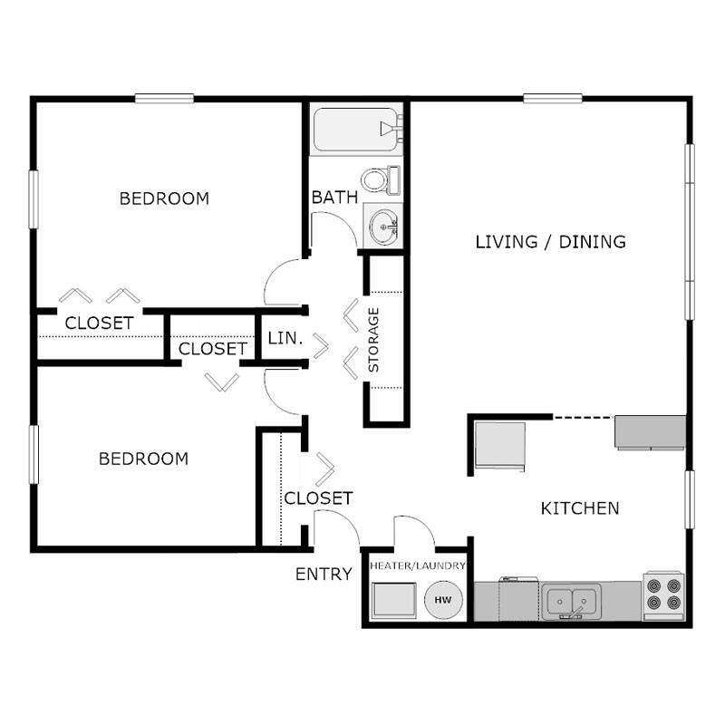 Floor Plan - 2 Bedroom 1 Bathroom