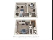 Two Bedrooms and One and Half Bathrooms. Bedrooms and full bathroom upstairs and 1/2 bathroom on main floor.