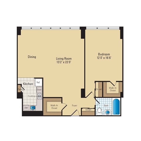 Floor Plan - 1 Bed - 1 Bath | A16