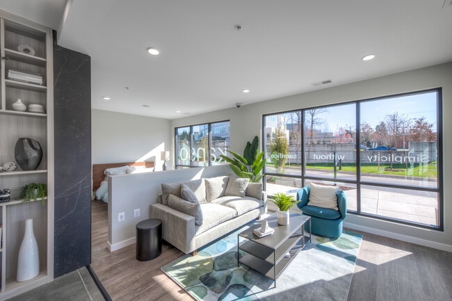 Showroom living area with hard surface flooring
