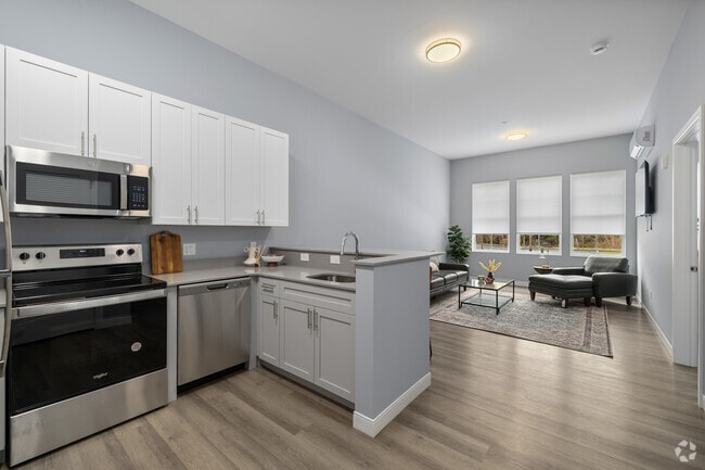 1BR, 1BA- Kitchen and Living Room