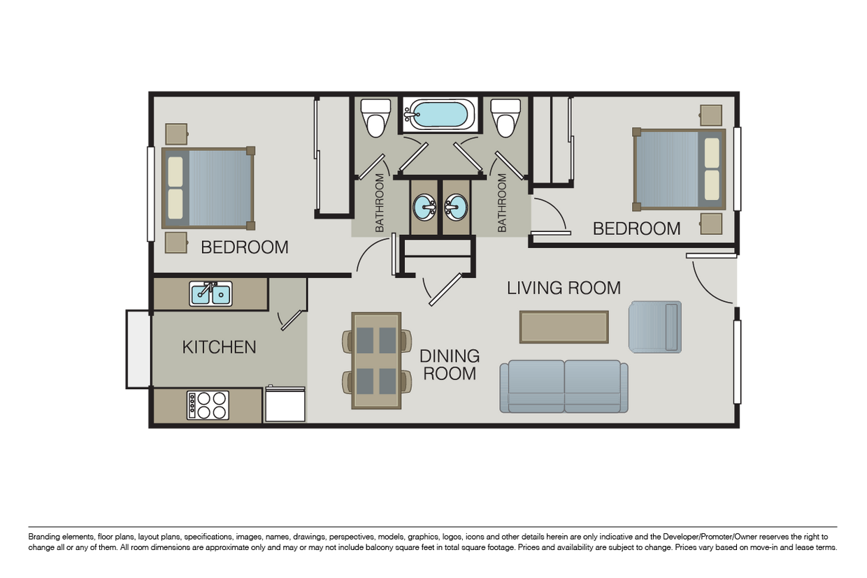 Floor Plan - 2 Bed 1.5 Bath (L-1)