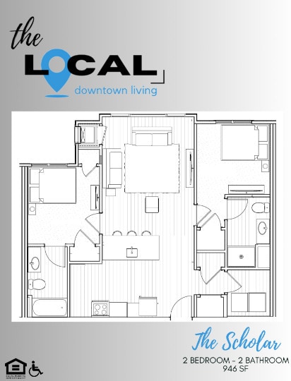 The Scholar 2 Bed 2 Bath 946 SF