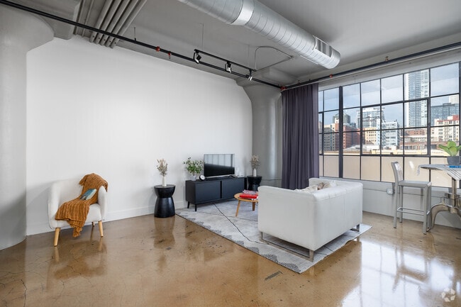1BD, 1BA - 737SF - Living Room - Maxfield Lofts