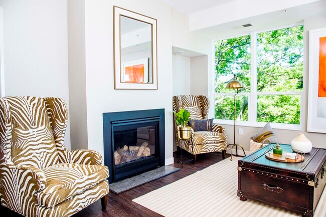 Two-Bedroom Apartment Living Room with Fireplace - Altitude Residences