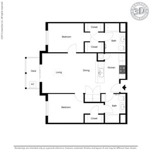 Wasatch 2 Bed 2 Bath Floorplan