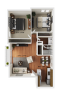2 BR x 1 BA - A Floorplan - Classic