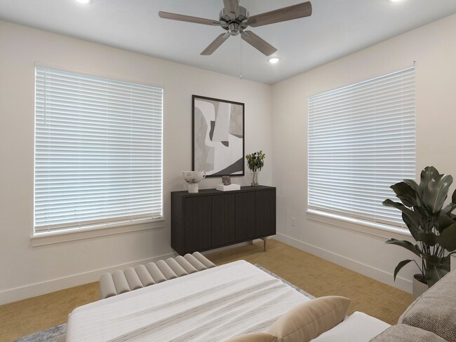 Bedroom with Ceiling Fan - The Atlas Apartments