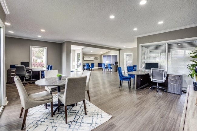 Community leasing area with comfortable seating.