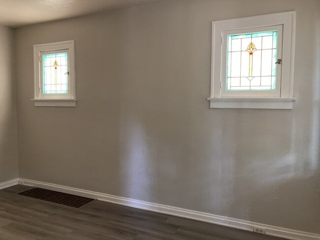 Living room with beautiful stain glass windows
