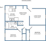 Plan 3 - 2 bed, 1 bath