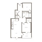 Contemporary floor plan showcasing a spacious bedroom, den, open kitchen, living area, and a private balcony.