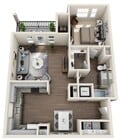 Un dormitorio, 79 metros cuadrados, lavadora/secadora de tamaño completo, patio/balcón, vestidor