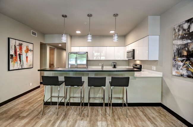 Kitchen Bar-Quartz countertops - Nine’s on 9th Apartments