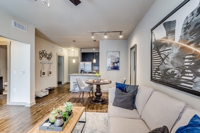 modern living room with wood plank flooring