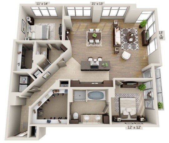 Ashton South End - B2H - 2 Beds - 2 Baths - 1665 Sq. ft. - B2H