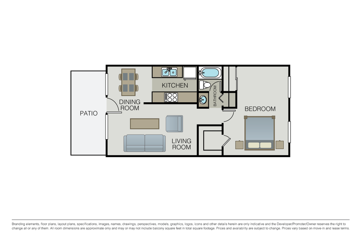 Floor Plan - 1 Bed 1 Bath (F-1)